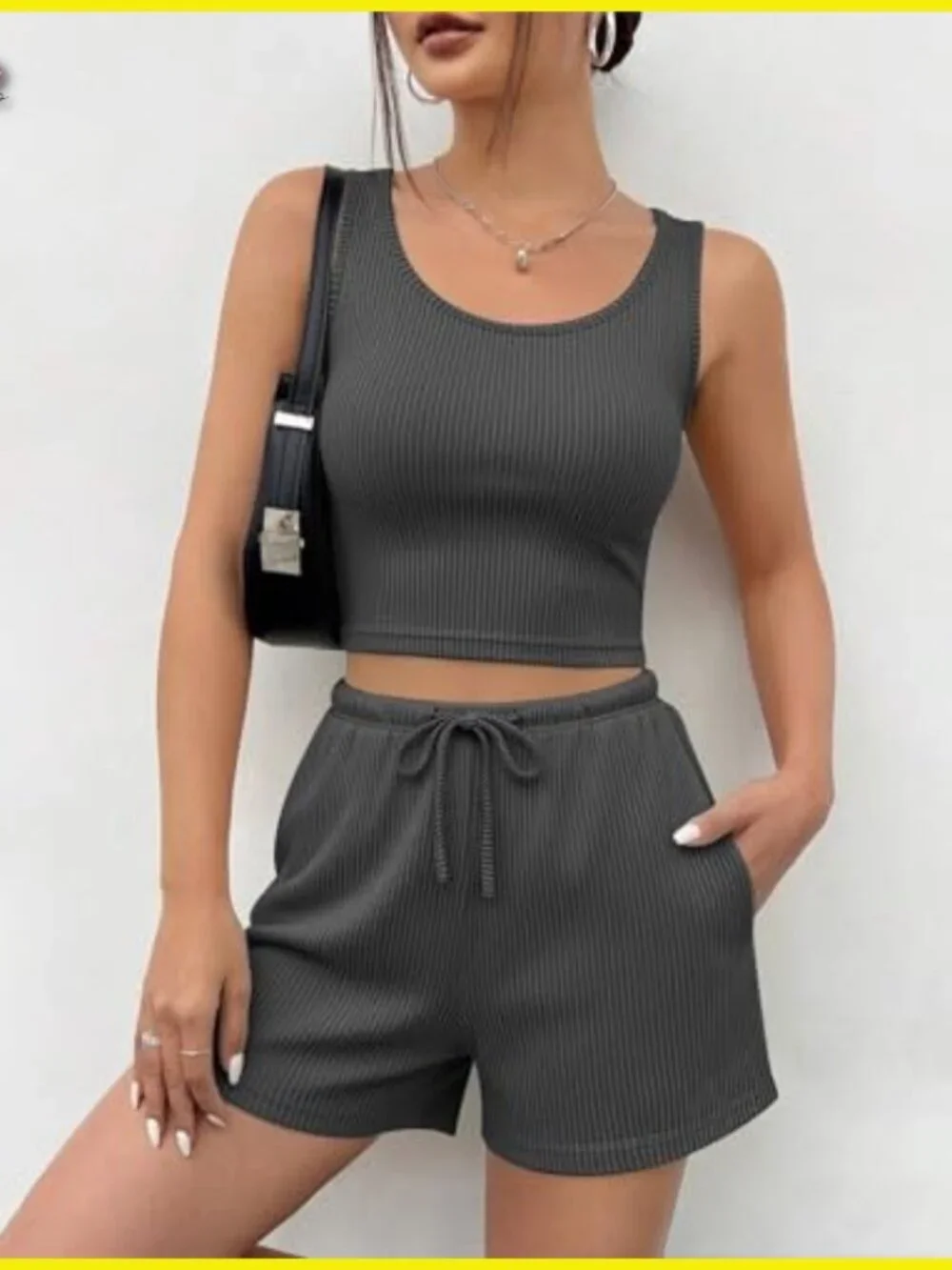 Soft Twisted Rib Knit Lounge Set Crop Top Shorts Pants Comfy Chic